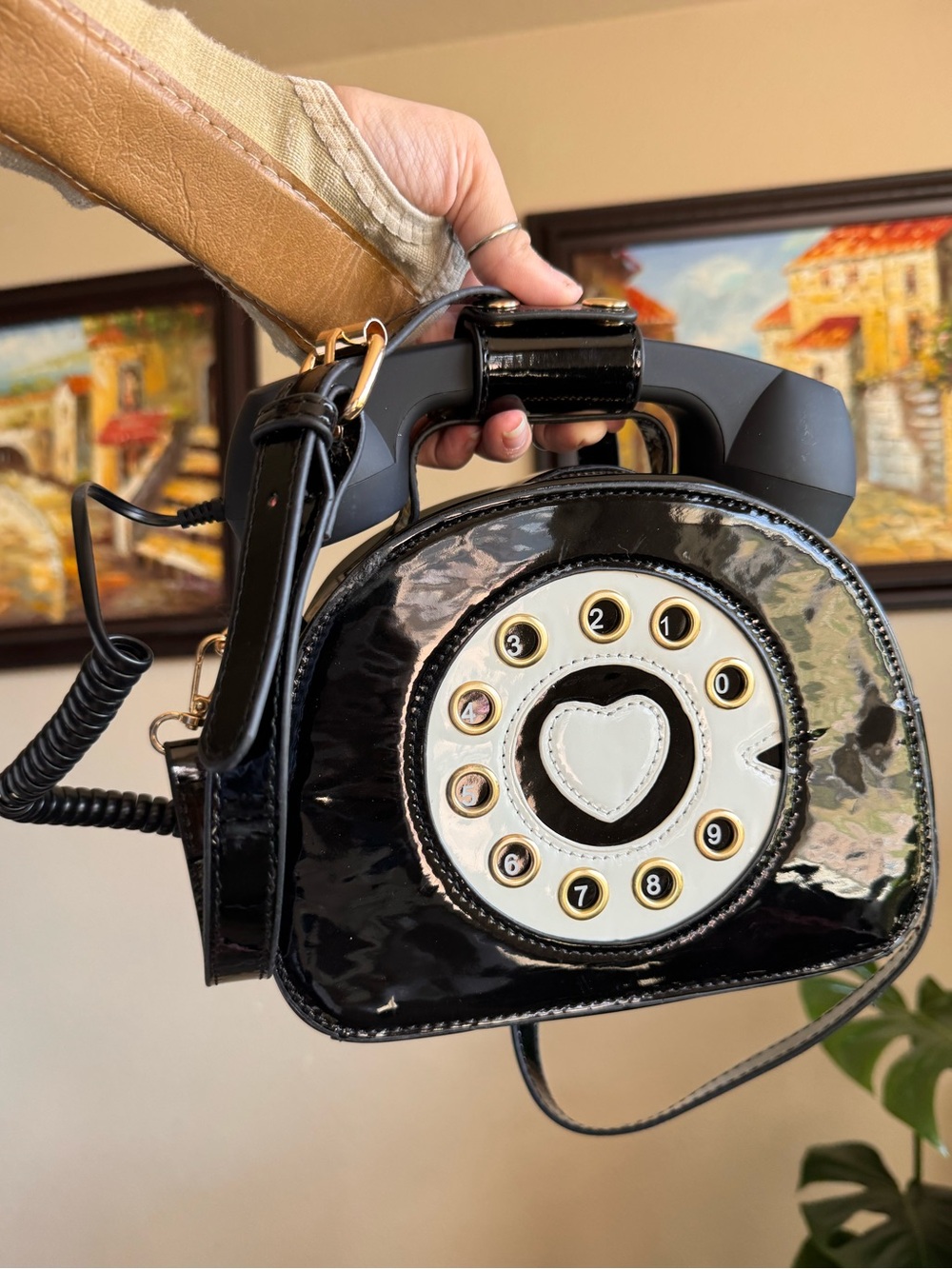 Patent Black Rotary Old School Phone Bag Purse